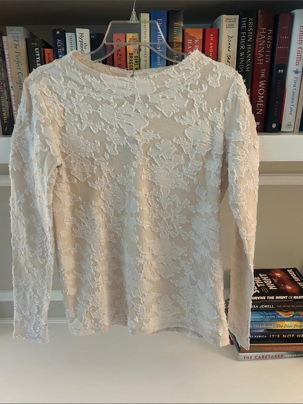 Loft Women's Cream Lace Long-Sleeve Top